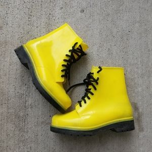 H2K Women's Lace-up Ankle Height Jelly Rain Boots